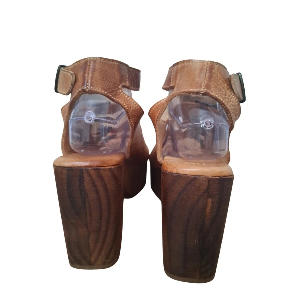 Bed Stu Jordyn Womens size 10 Leather Strappy Wood‎ Chunky Platform Block Heels